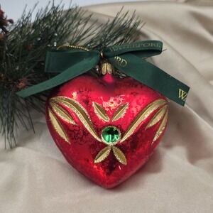 Waterford Holiday Heirlooms Ashling Heart Ornament Red Gold Glass Germany 98 SEE
